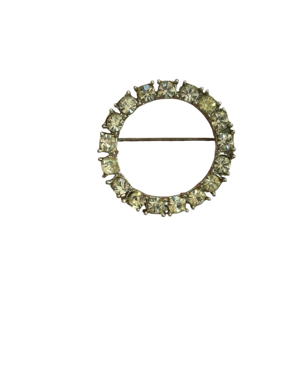 Vintage Rhinestone Circle Brooch Classic Clear Crystal Wreath Restored & Ready